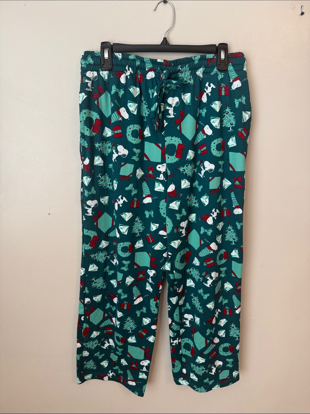 Peanuts Snoopy Christmas pajama pants Elastic Waistband With Tie Size Large